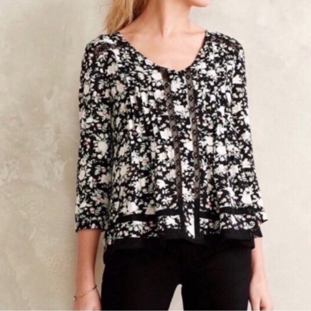 Anthropologie Maeve Celyn Floral Boho Embroidered Top Size 2